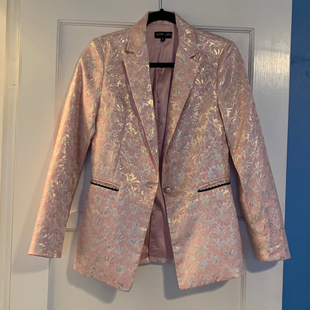 Sister Jane Pink Metallic Jacquard Blazer